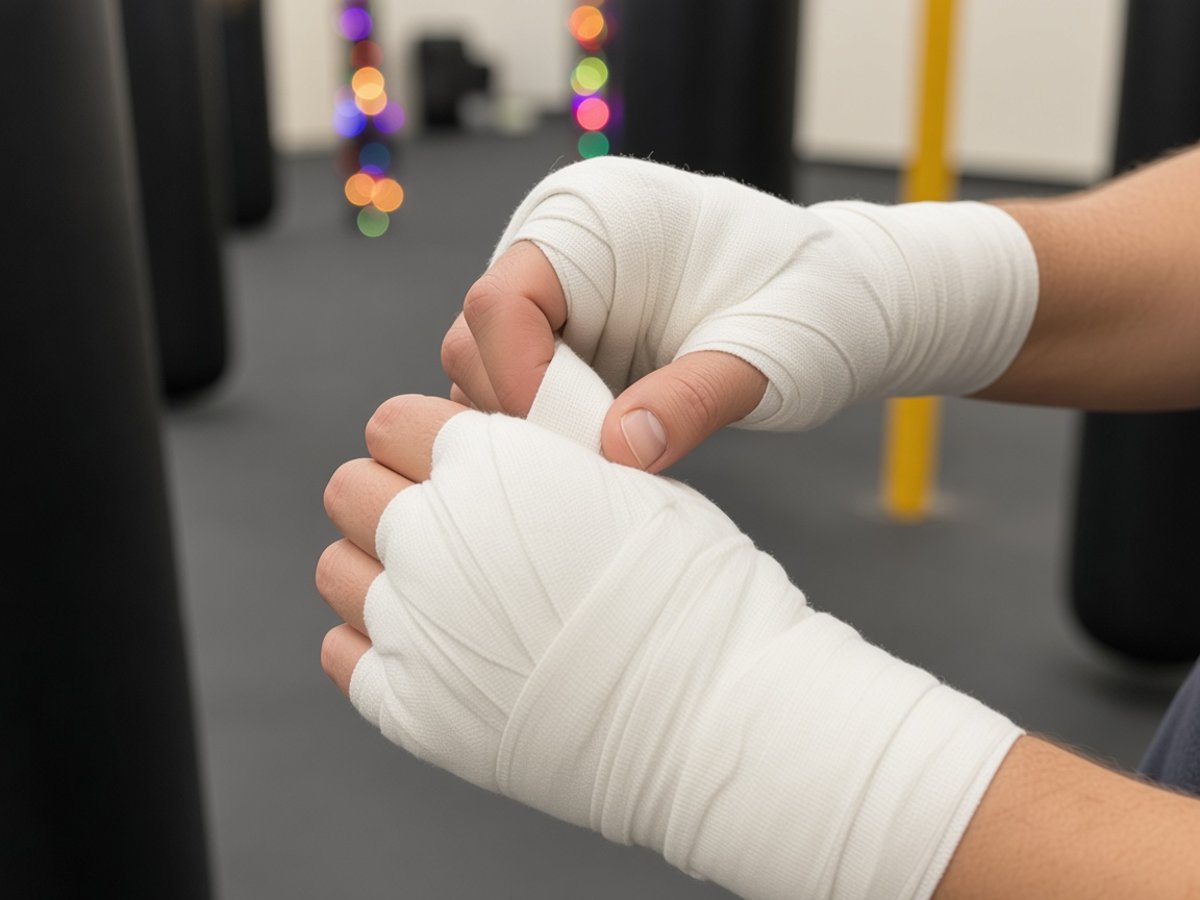Employee wrapping hands before group boxing class — workplace wellness benefit Columbus Ohio